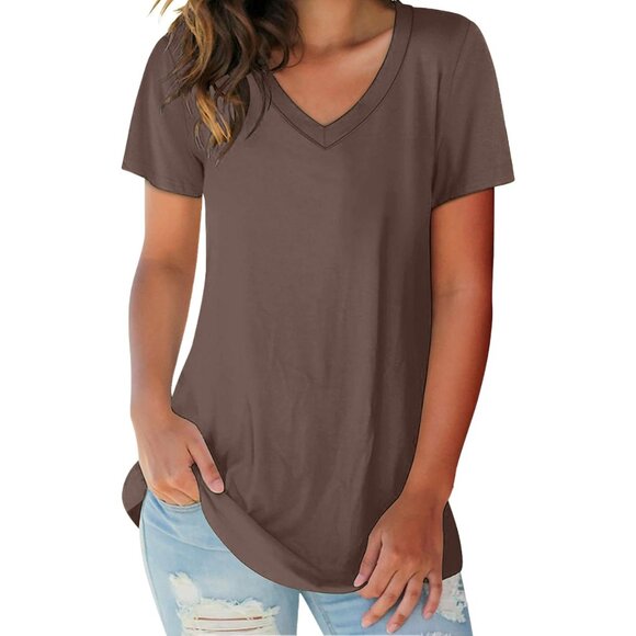 1-Pack Women's Soft Basic V-Neck Short Sleeve Shirts ( Plus Sizes Available ) - Picture 5 of 12